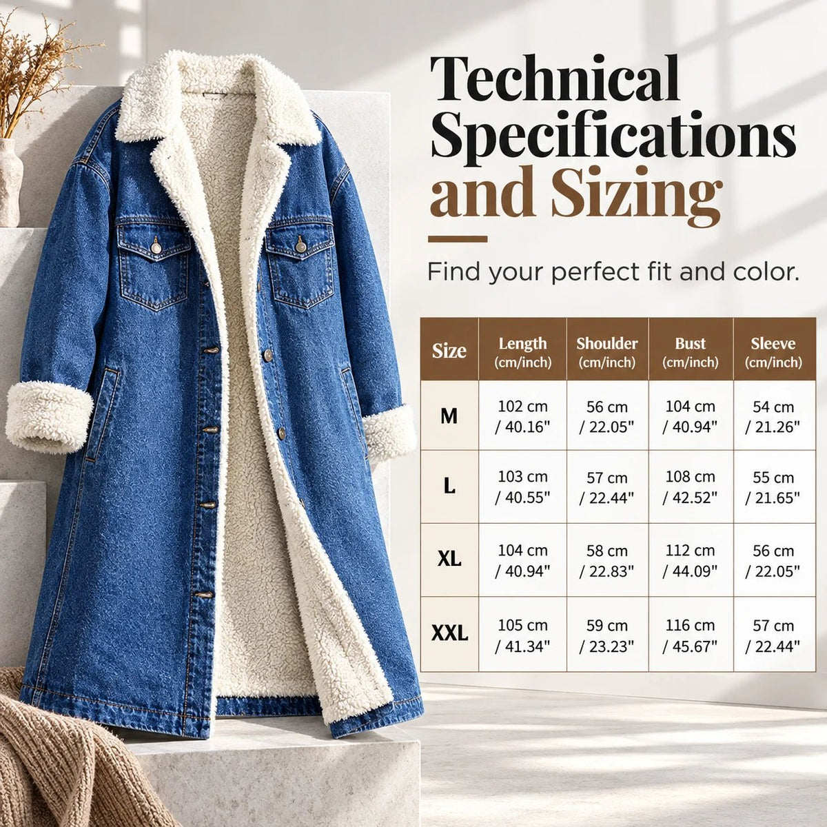 Winter Thickened Lamb Wool Lined Long Denim Jacket for Women