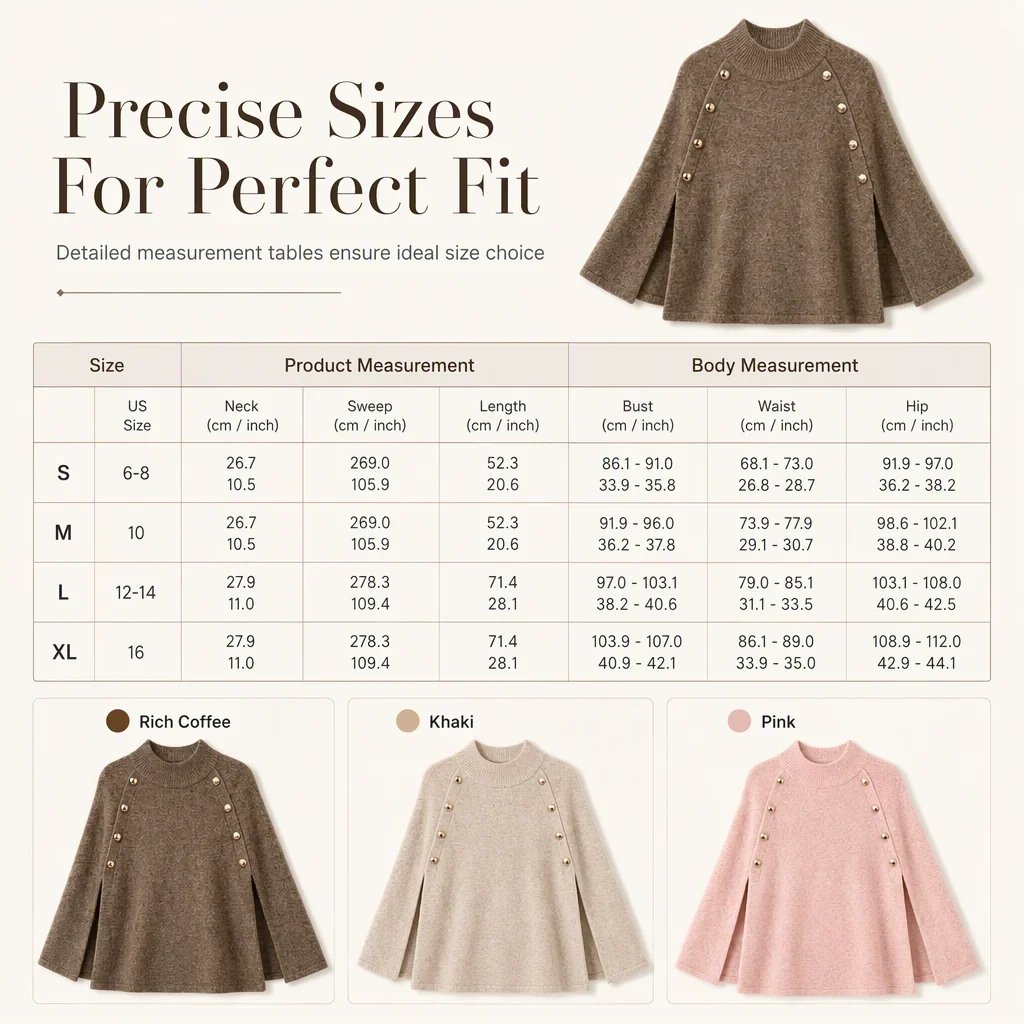 Women's Buttoned Knit Cape Poncho Sweater
