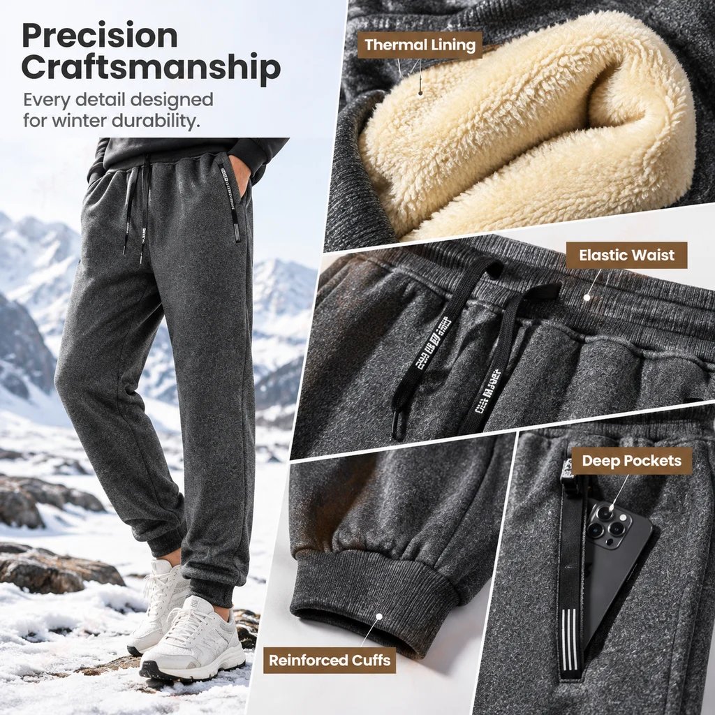Premium Men's Lamb Velvet Lined Thermal Joggers - European Fit Winter Sweatpants