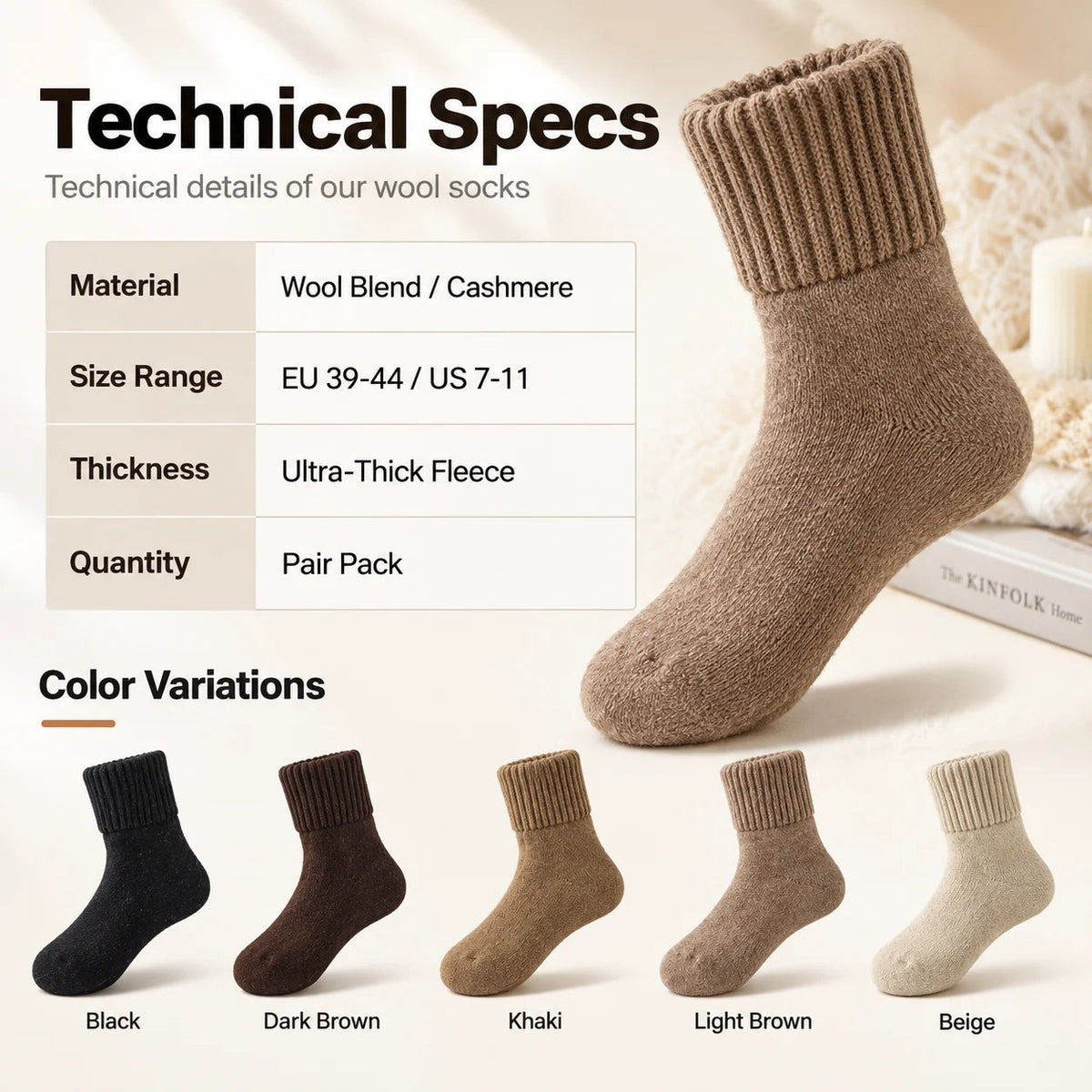 Fleece-lined and thickened winter socks
