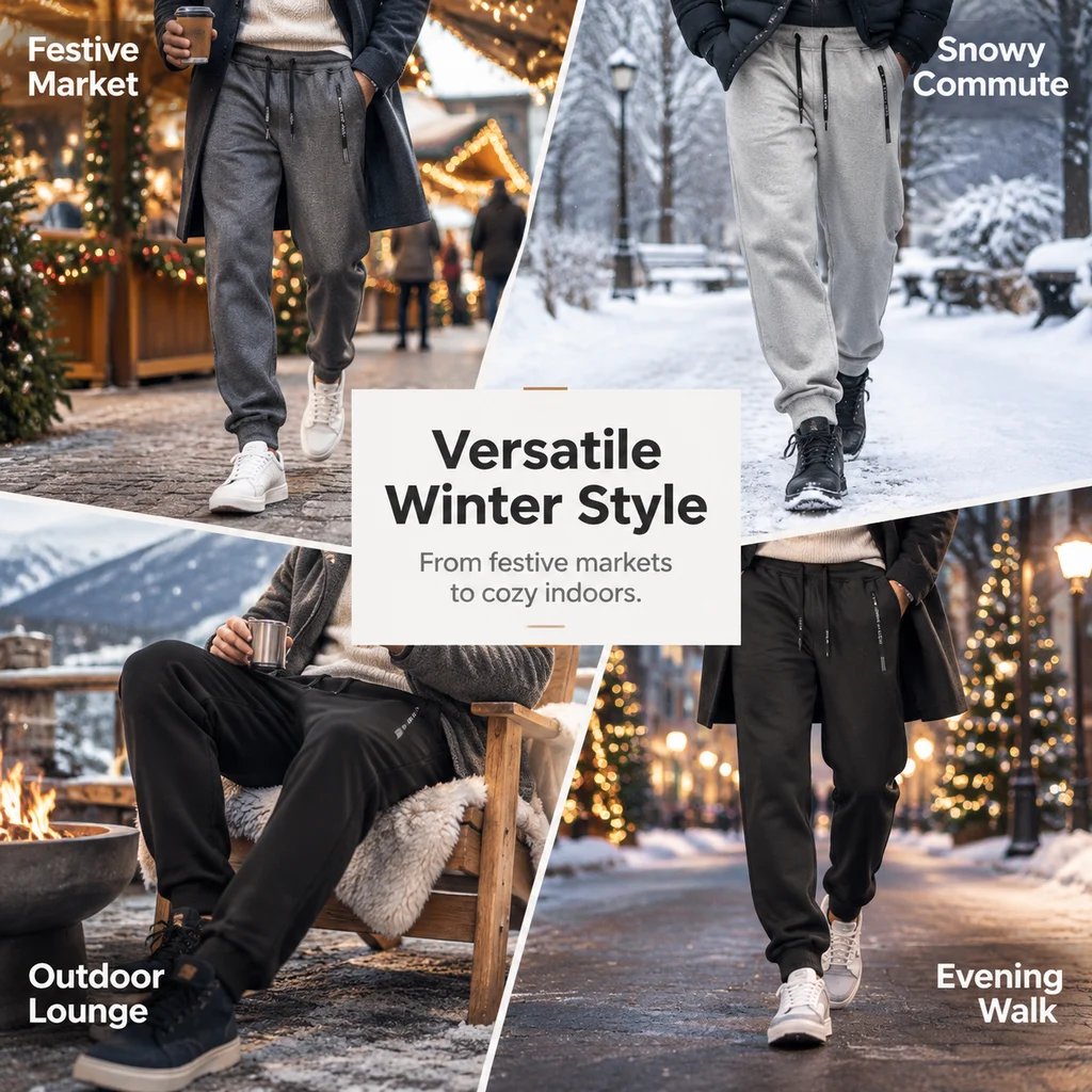 Premium Men's Lamb Velvet Lined Thermal Joggers - European Fit Winter Sweatpants