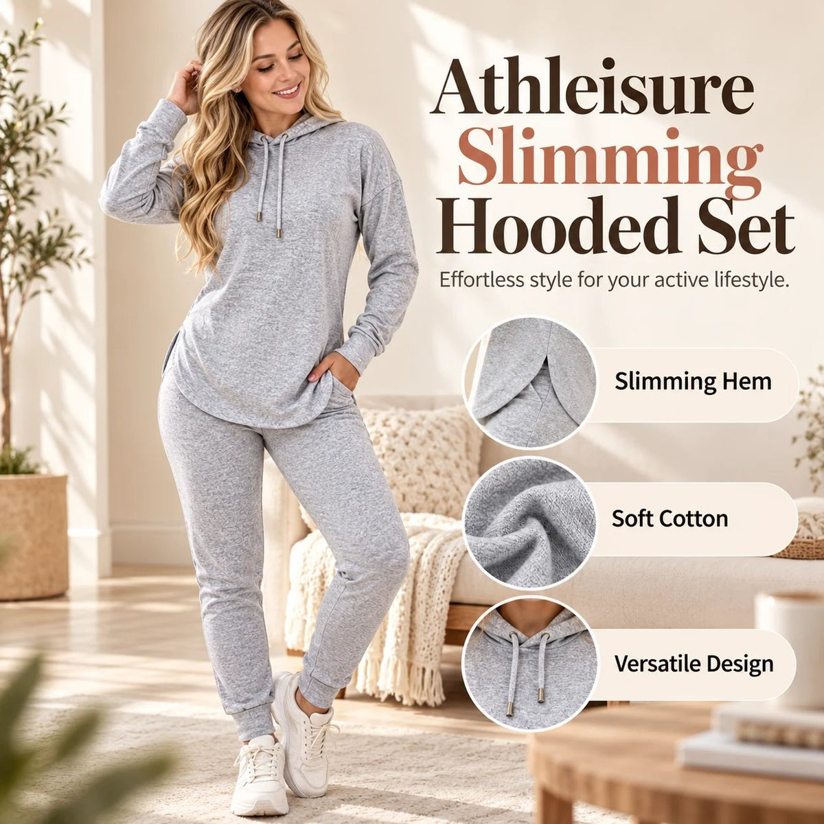 Women's Athleisure Two-Piece Set: Slimming Hooded Sweatshirt & Joggers Loungewear