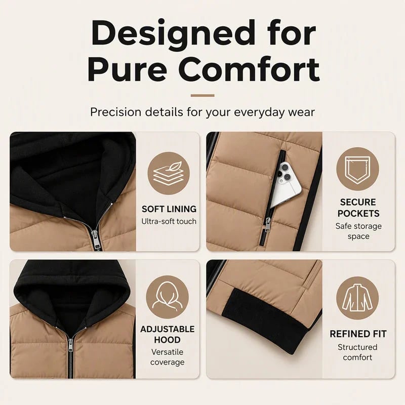 🧥👒Women's Color-Block Padded Hooded Jacket