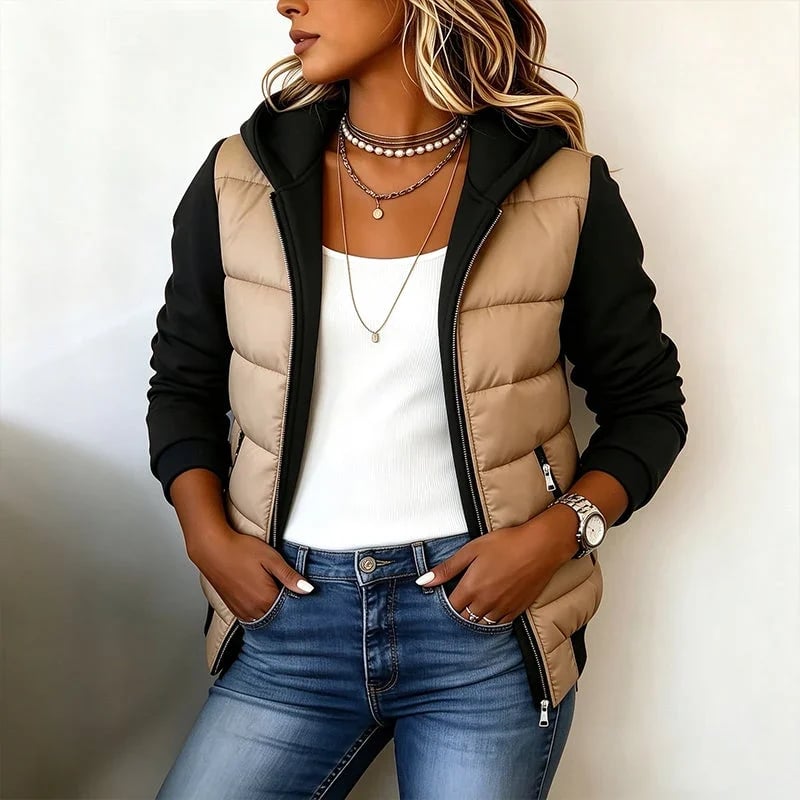 🧥👒Women's Color-Block Padded Hooded Jacket