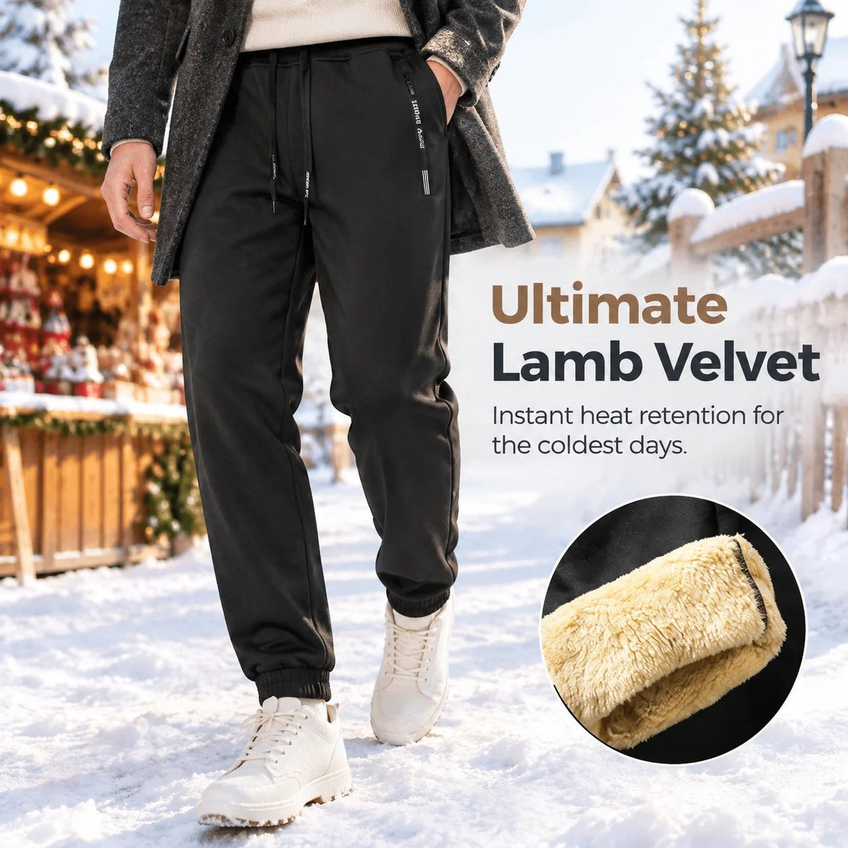 Premium Men's Lamb Velvet Lined Thermal Joggers - European Fit Winter Sweatpants