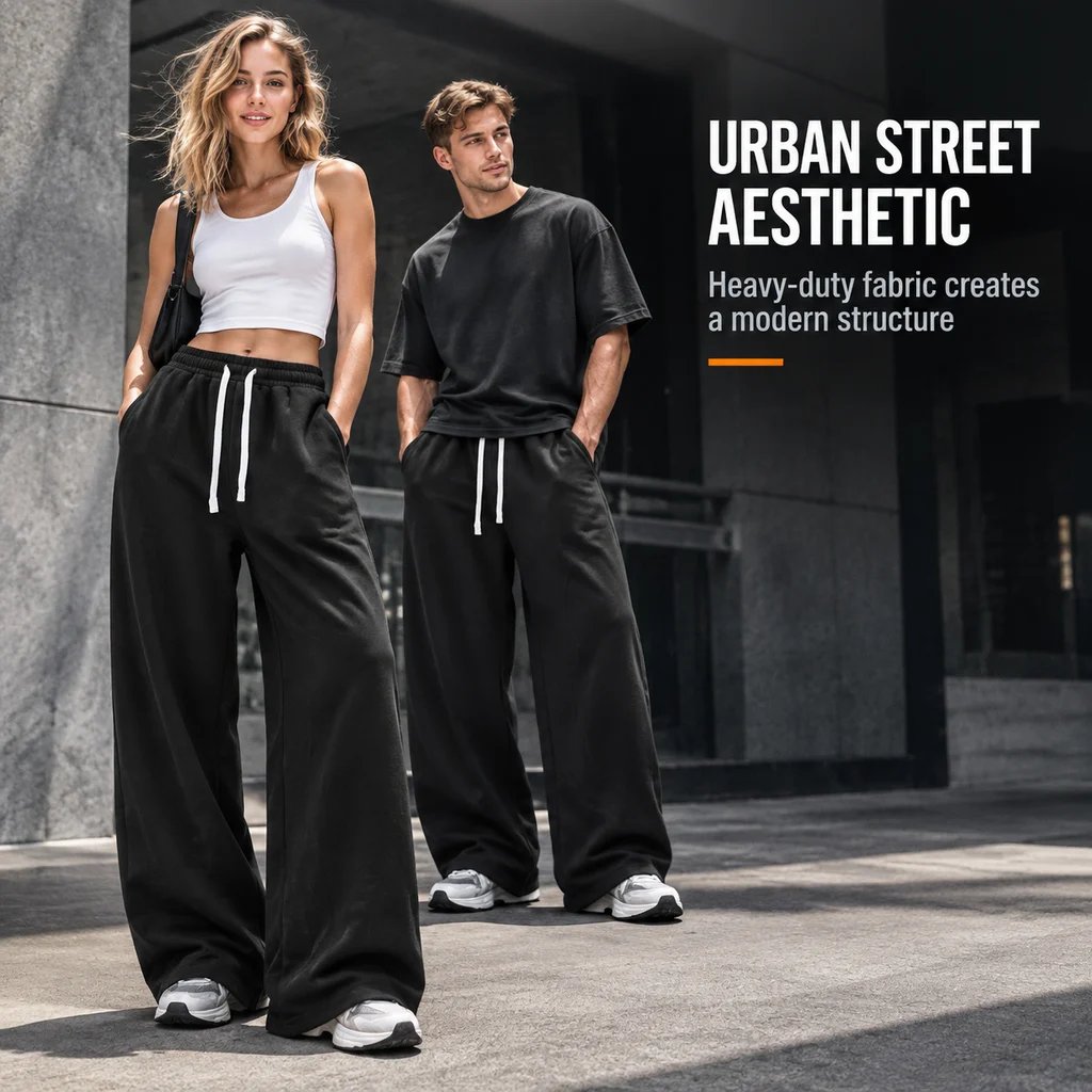Unisex High-Waisted American Retro Wide-Leg Drawstring Sweatpants