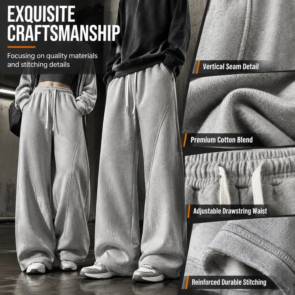 Unisex High-Waisted American Retro Wide-Leg Drawstring Sweatpants