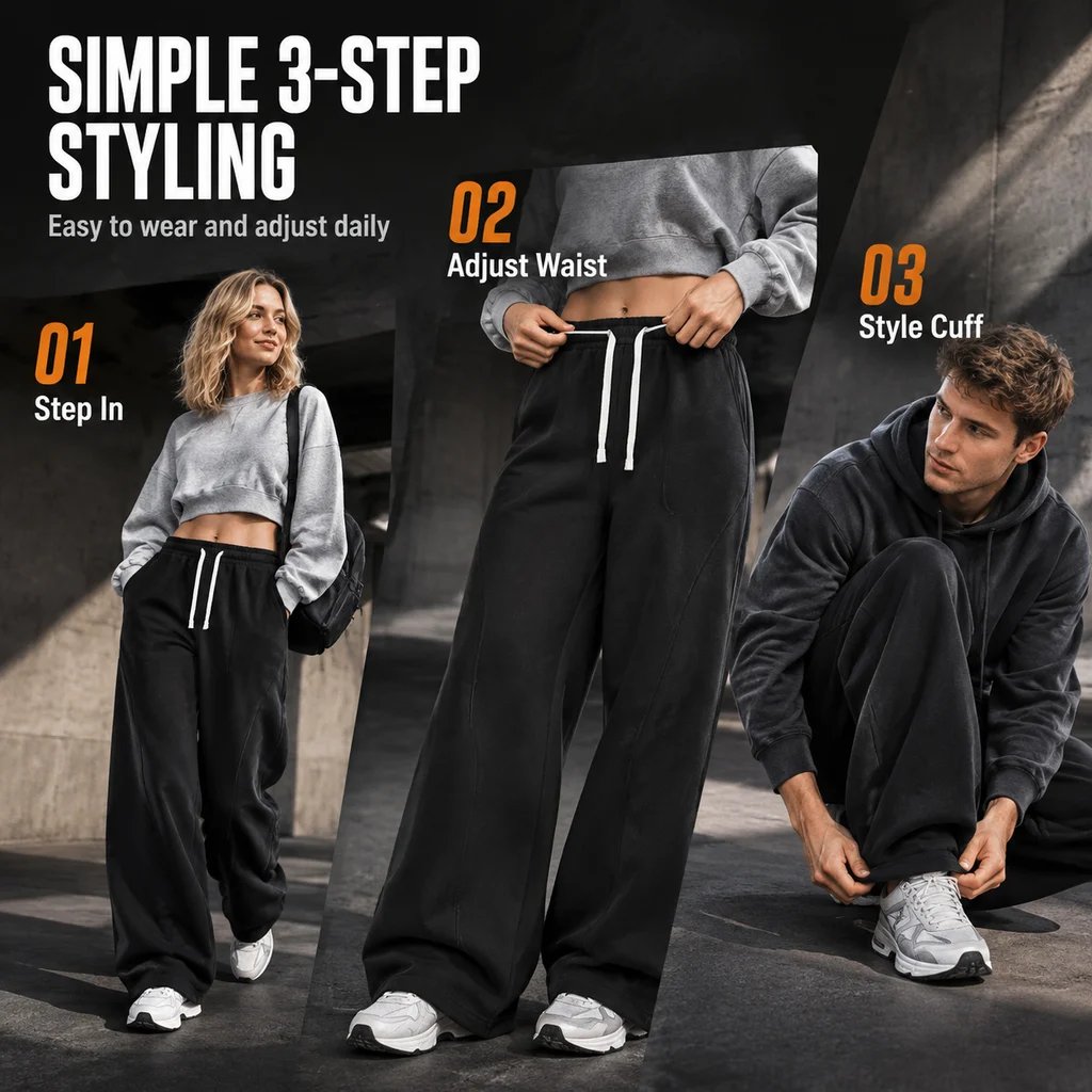 Unisex High-Waisted American Retro Wide-Leg Drawstring Sweatpants