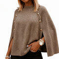 Women's Buttoned Knit Cape Poncho Sweater