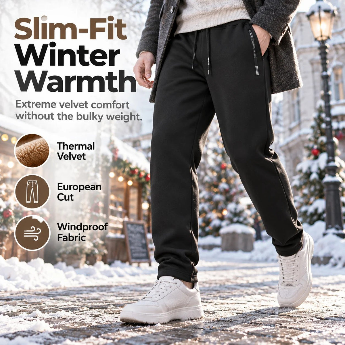 Premium Men's Lamb Velvet Lined Thermal Joggers - European Fit Winter Sweatpants