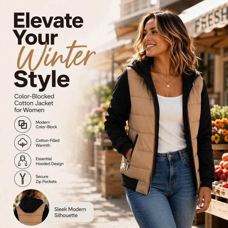 🧥👒Women's Color-Block Padded Hooded Jacket
