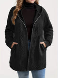 Women's Textured Cable Knit Hooded Zip Cardigan Loose Fit Casual Coat with Pockets