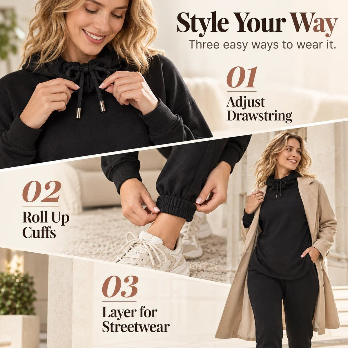Women's Athleisure Two-Piece Set: Slimming Hooded Sweatshirt & Joggers Loungewear