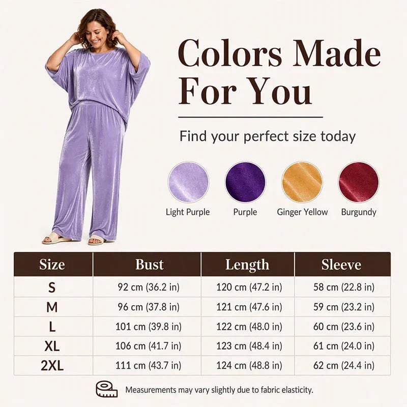 Women's velvet half-sleeve top and wide-leg pants set