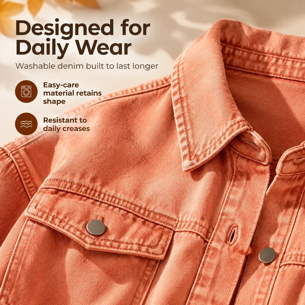 Autumn Street-Style Washed Denim Shirt Jacket with Frayed Hem