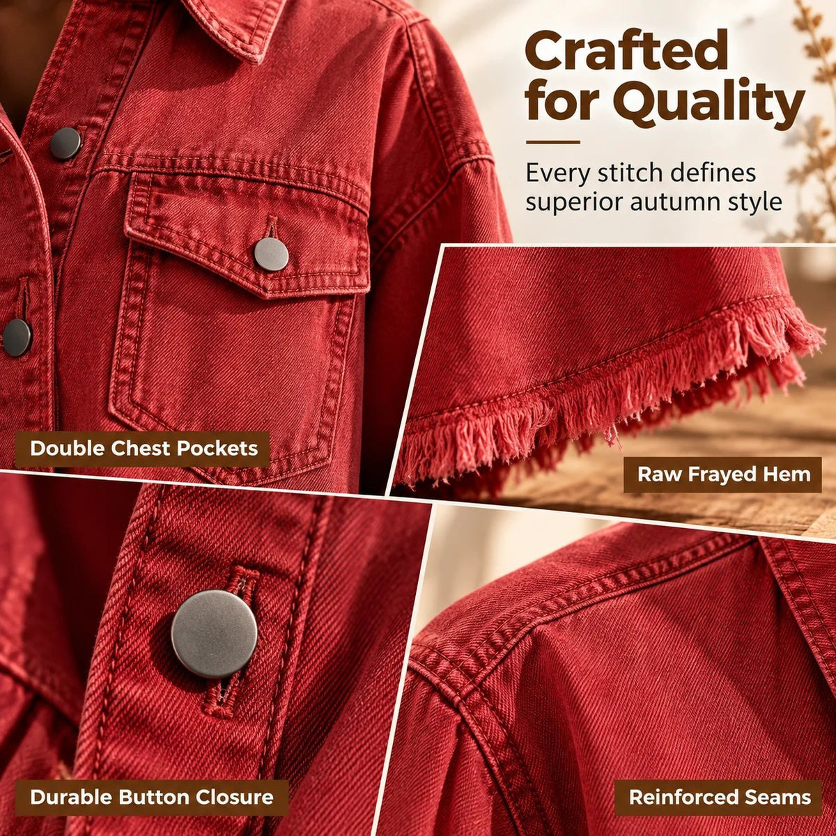 Autumn Street-Style Washed Denim Shirt Jacket with Frayed Hem