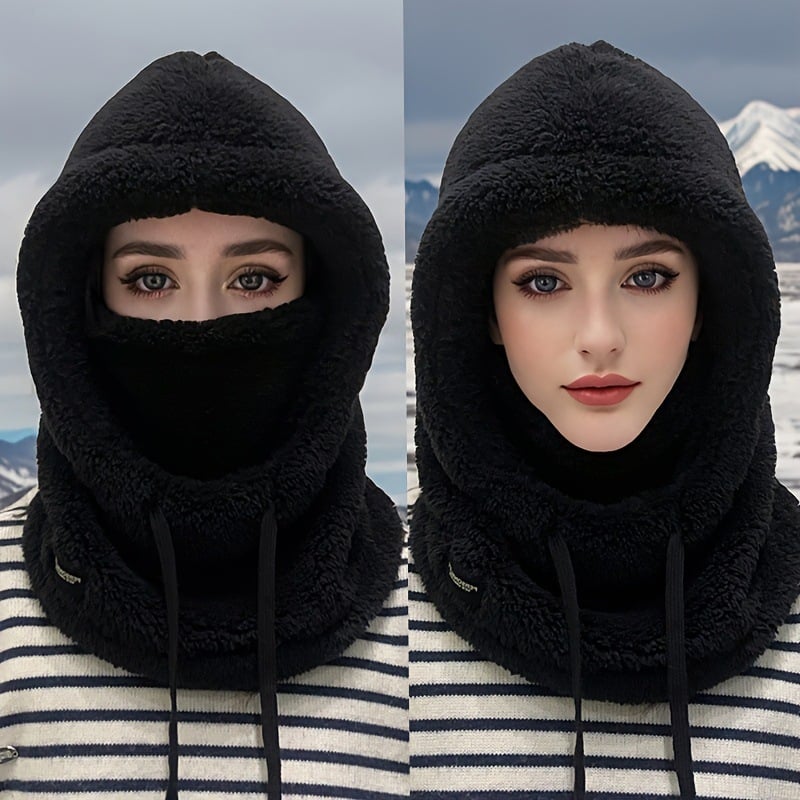 2026 Women's Fleece Hooded Winter Cycling Mask and Hat for Cold Weather