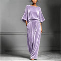 Women's velvet half-sleeve top and wide-leg pants set