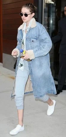 Winter Thickened Lamb Wool Lined Long Denim Jacket for Women