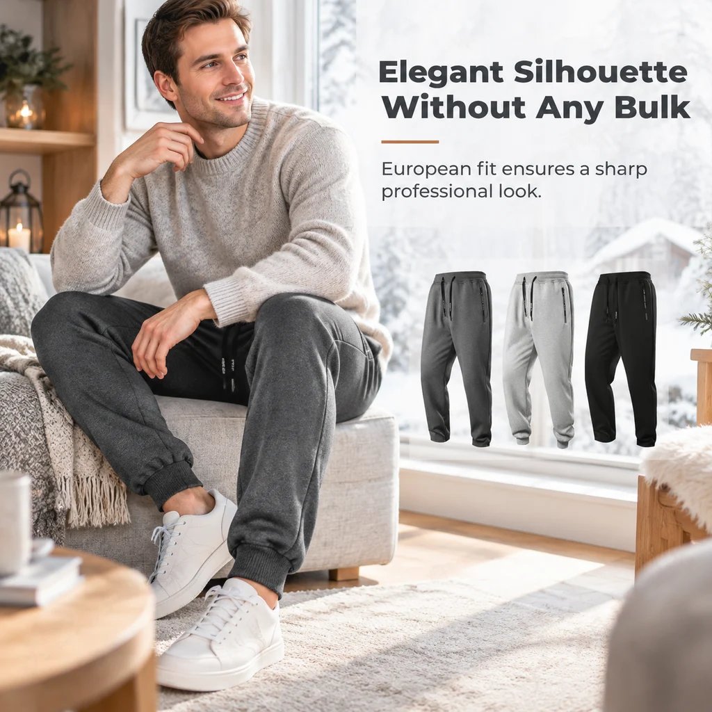 Premium Men's Lamb Velvet Lined Thermal Joggers - European Fit Winter Sweatpants