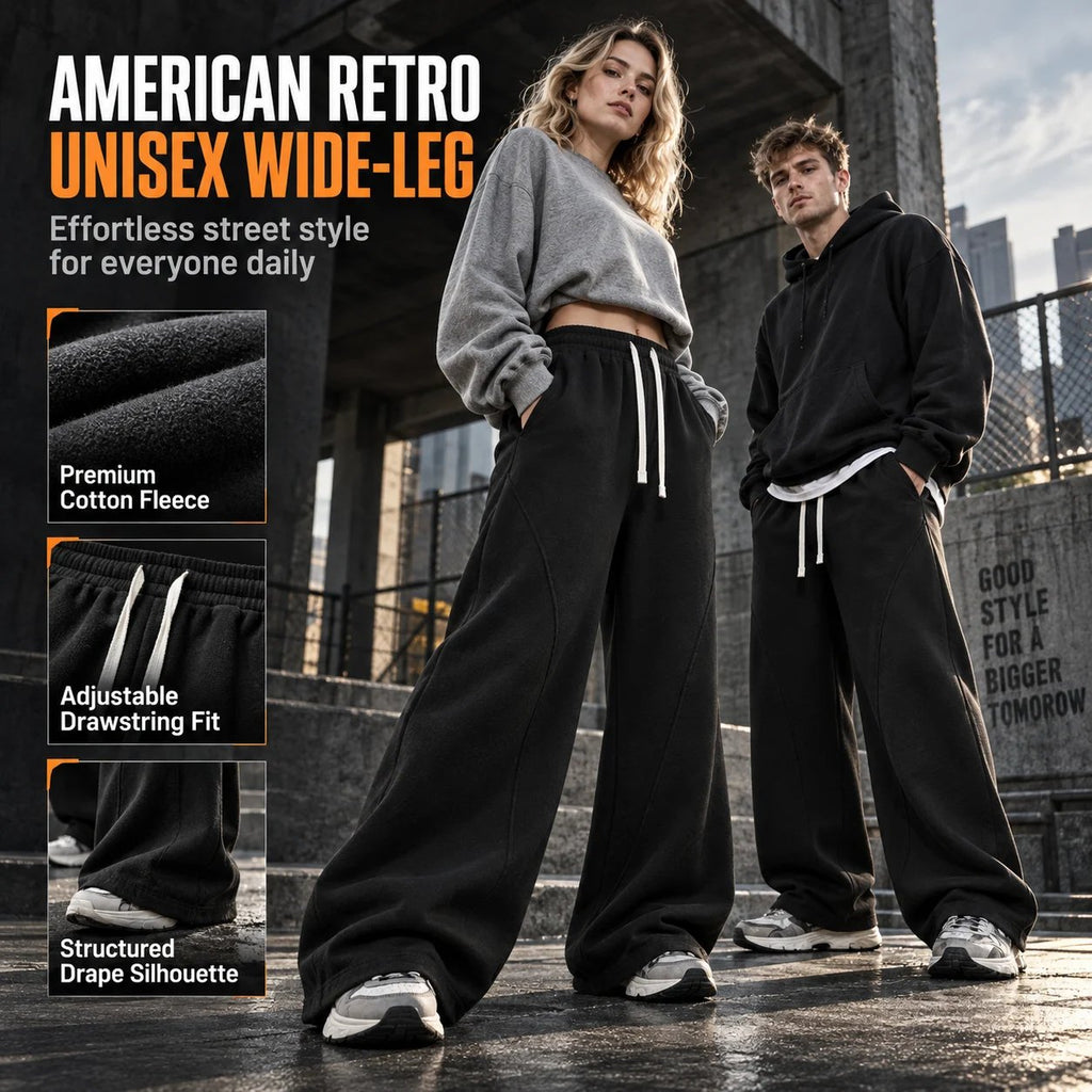 Unisex High-Waisted American Retro Wide-Leg Drawstring Sweatpants