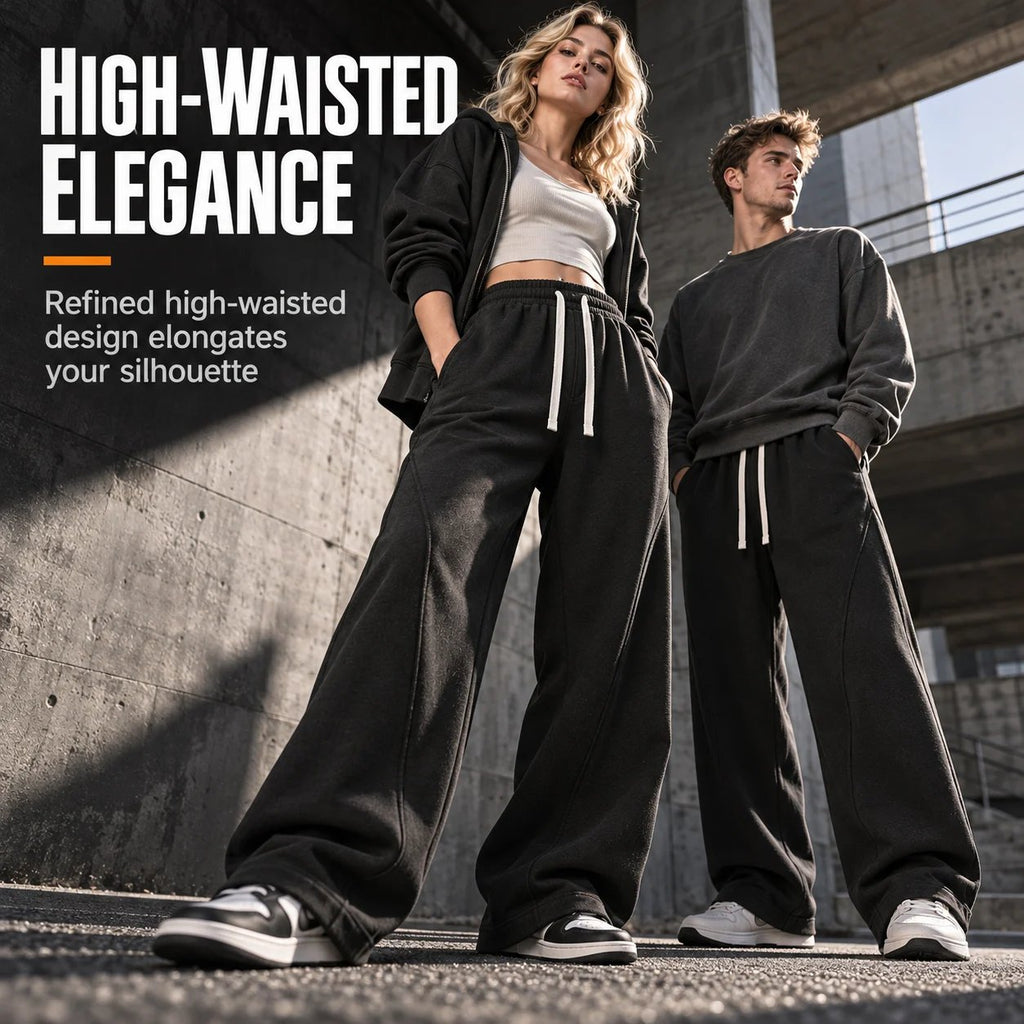 Unisex High-Waisted American Retro Wide-Leg Drawstring Sweatpants