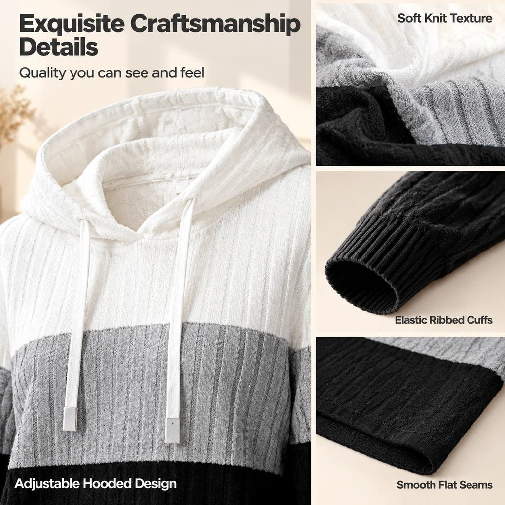 Color Block Hooded Long Sleeve Knit Sweater