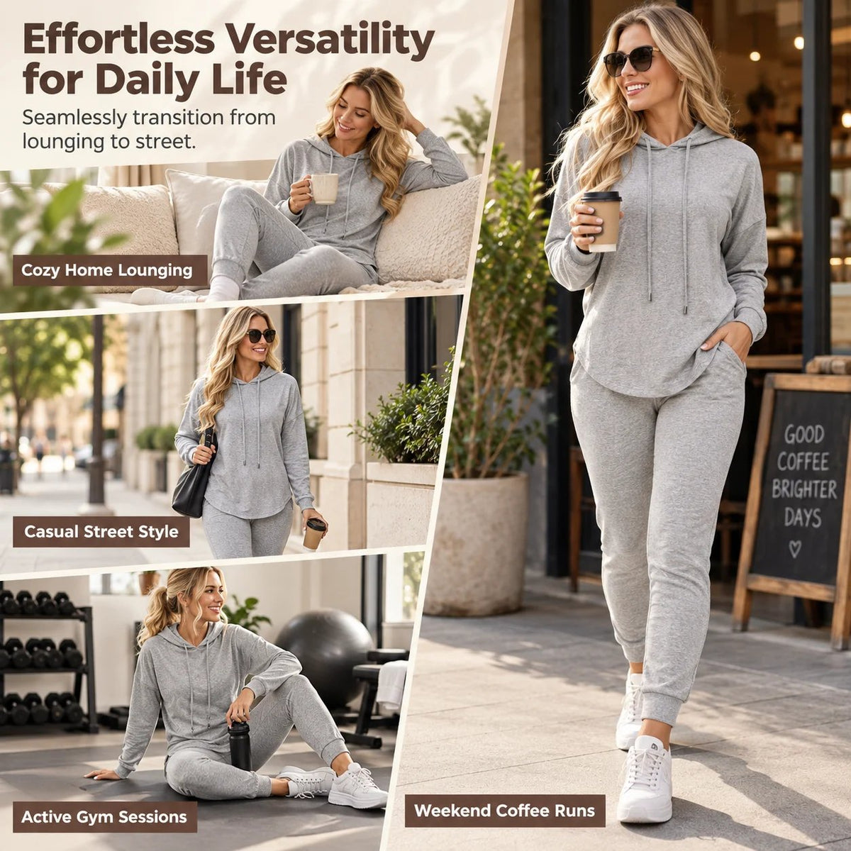 Women's Athleisure Two-Piece Set: Slimming Hooded Sweatshirt & Joggers Loungewear