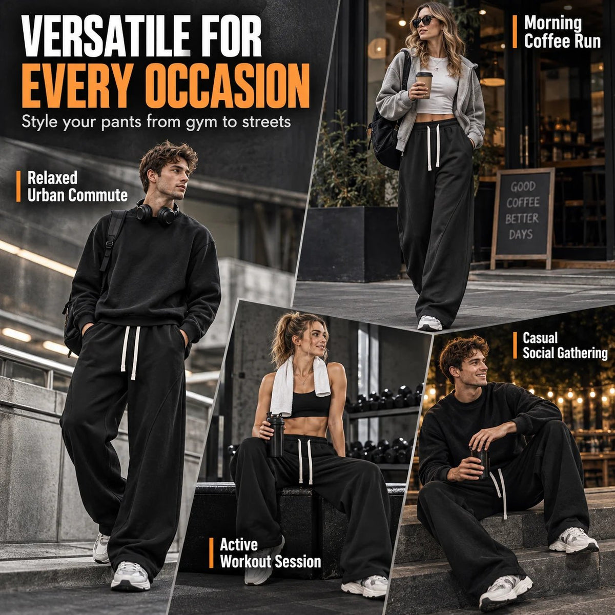 Unisex High-Waisted American Retro Wide-Leg Drawstring Sweatpants
