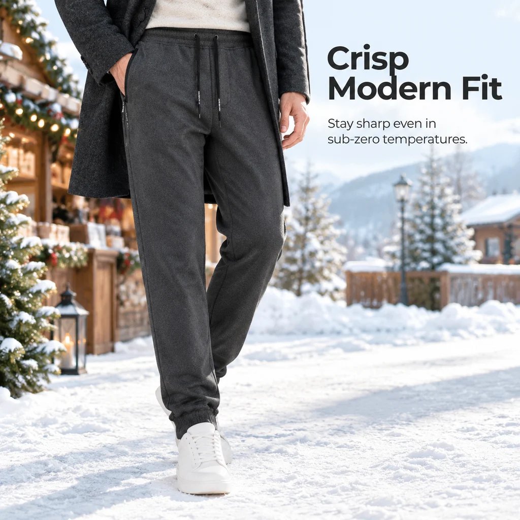 Premium Men's Lamb Velvet Lined Thermal Joggers - European Fit Winter Sweatpants