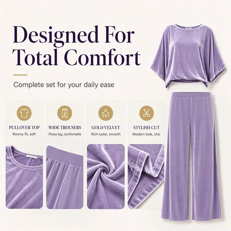 Women's velvet half-sleeve top and wide-leg pants set