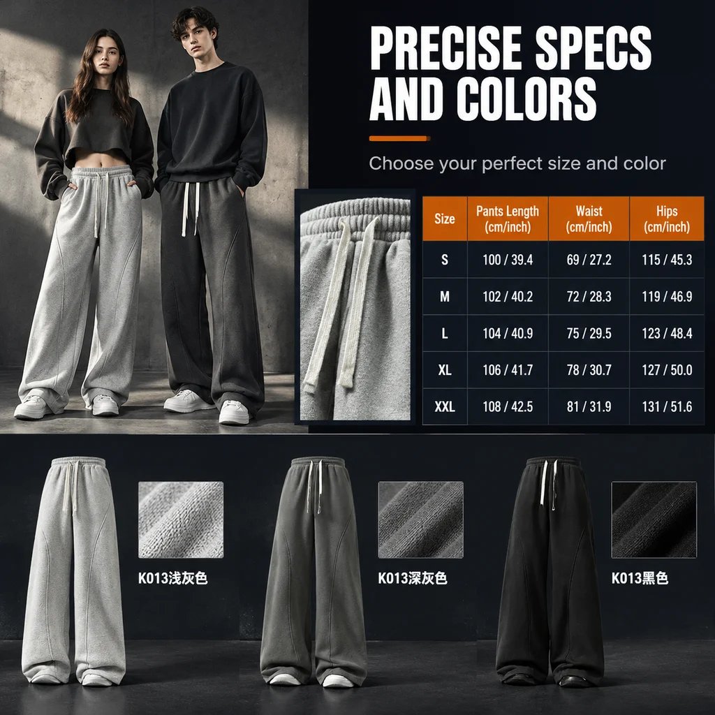 Unisex High-Waisted American Retro Wide-Leg Drawstring Sweatpants
