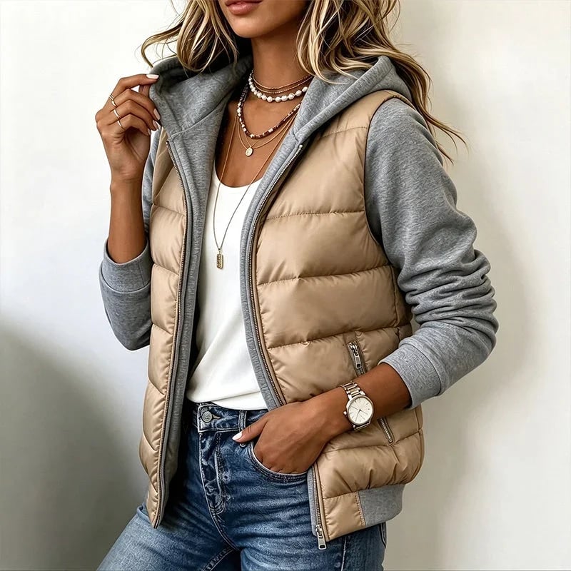 🧥👒Women's Color-Block Padded Hooded Jacket